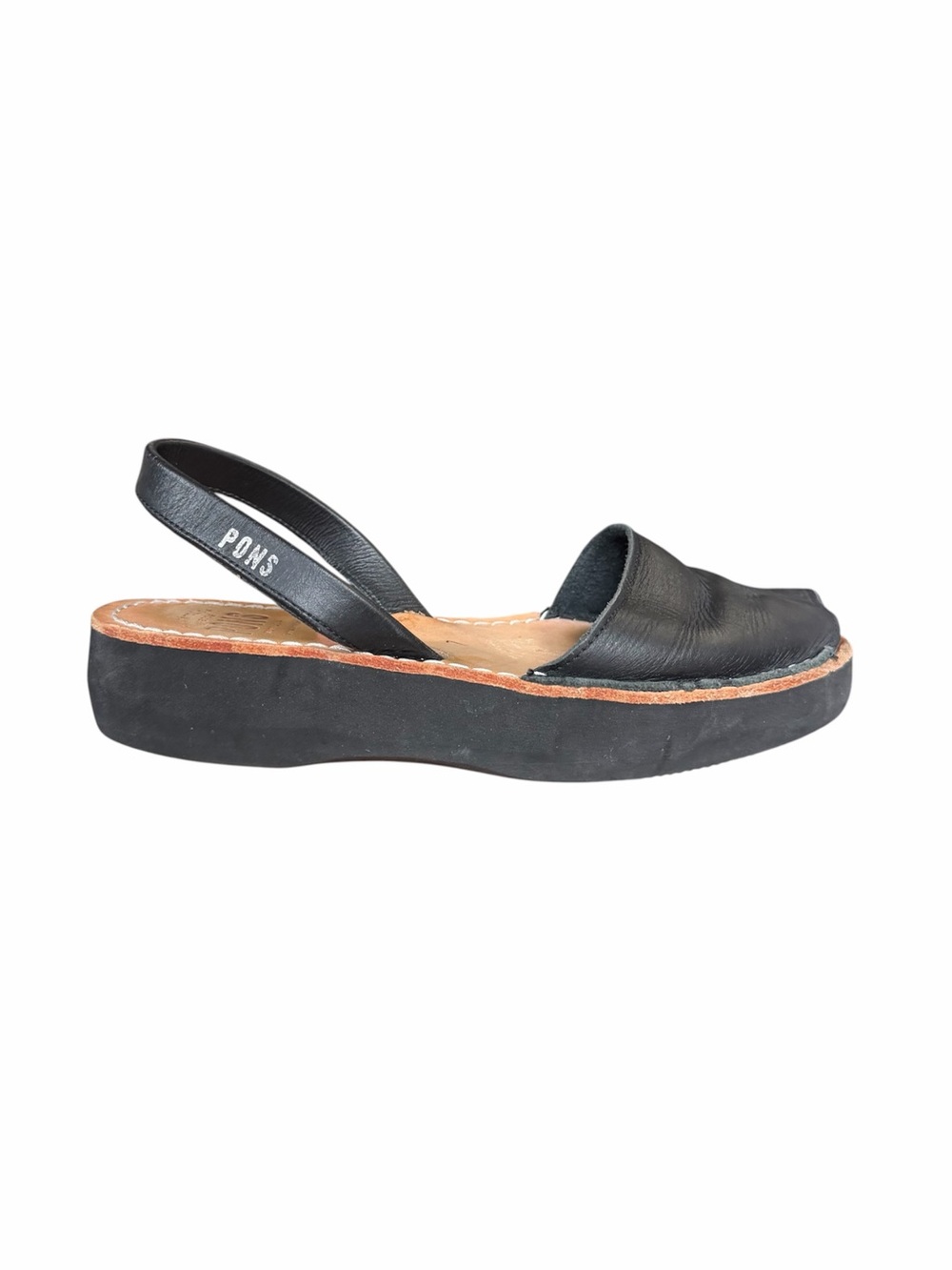 Pons Avarcas Classic Black Platform Slingback Sandals Size 7